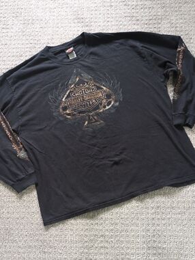 INCREDIBLE Vtg Harley-Davidson Black Longsleeve w/Chain Link Print Detail, Sz 2x